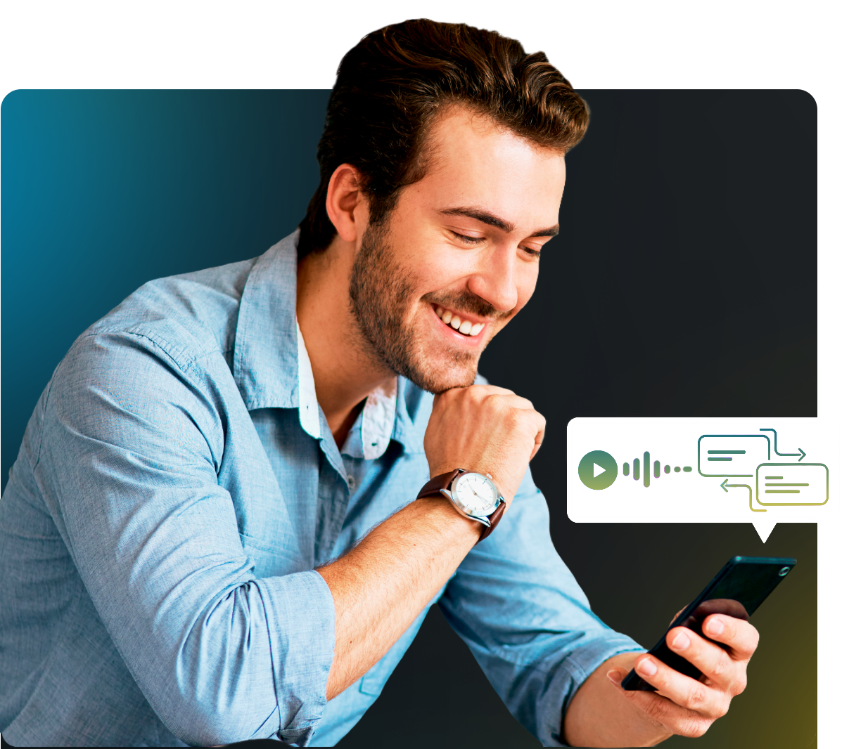 Interface de atendimento por IA com mensagens de voz